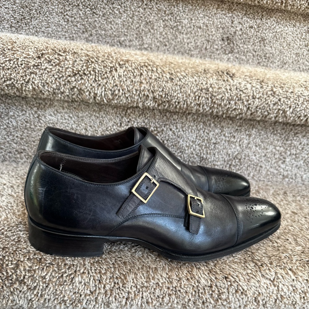 Tom Ford Men's Black Double Monk Strap Leather Shoes